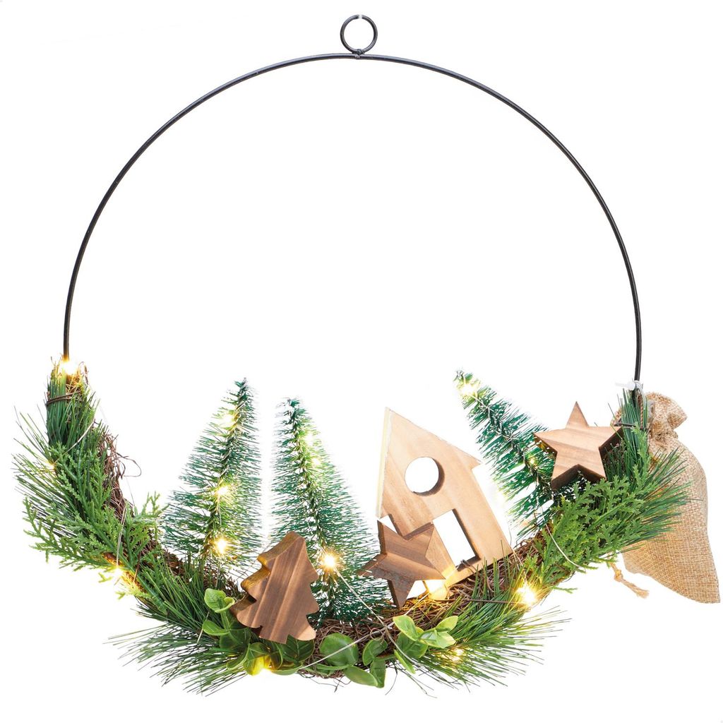 com-four LED-Kranz mit Winterlandschaft - 30 cm Metallkranz mit warmweißen LEDs