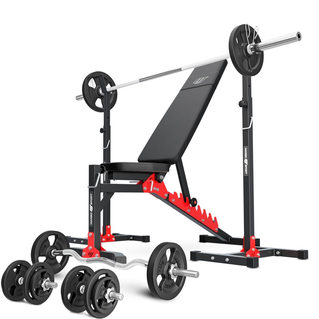 Marbo Sport Set MH19_111KG_KIER | verstellbare Hantelbank + höhenverstellbarer Hantelständer + Hantelstangen/Hantelscheiben Set 83 kg