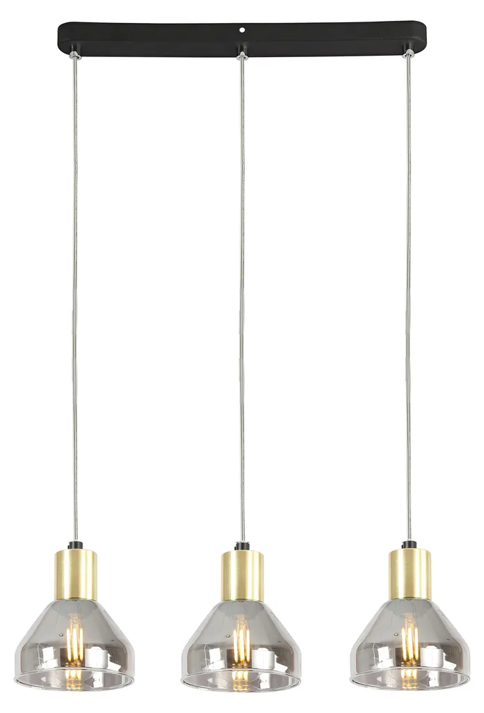 Suspension de plafond noire et dorée 3 lampes pour salon moderne
