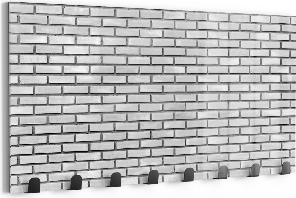 DEQORI Kleiderhaken Glas 60x30 cm 'Weißes Ziegelwerk' Wand Garderobe beschreibbar Paneel