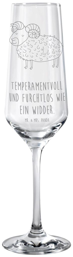 Mr. & Mrs. Panda Glas Sternzeichen Widder - Transparent - Geschenk, Geburtstag April, Sektflöte, Schafbock, Horoskop, März, Trinkglas, Champagner...