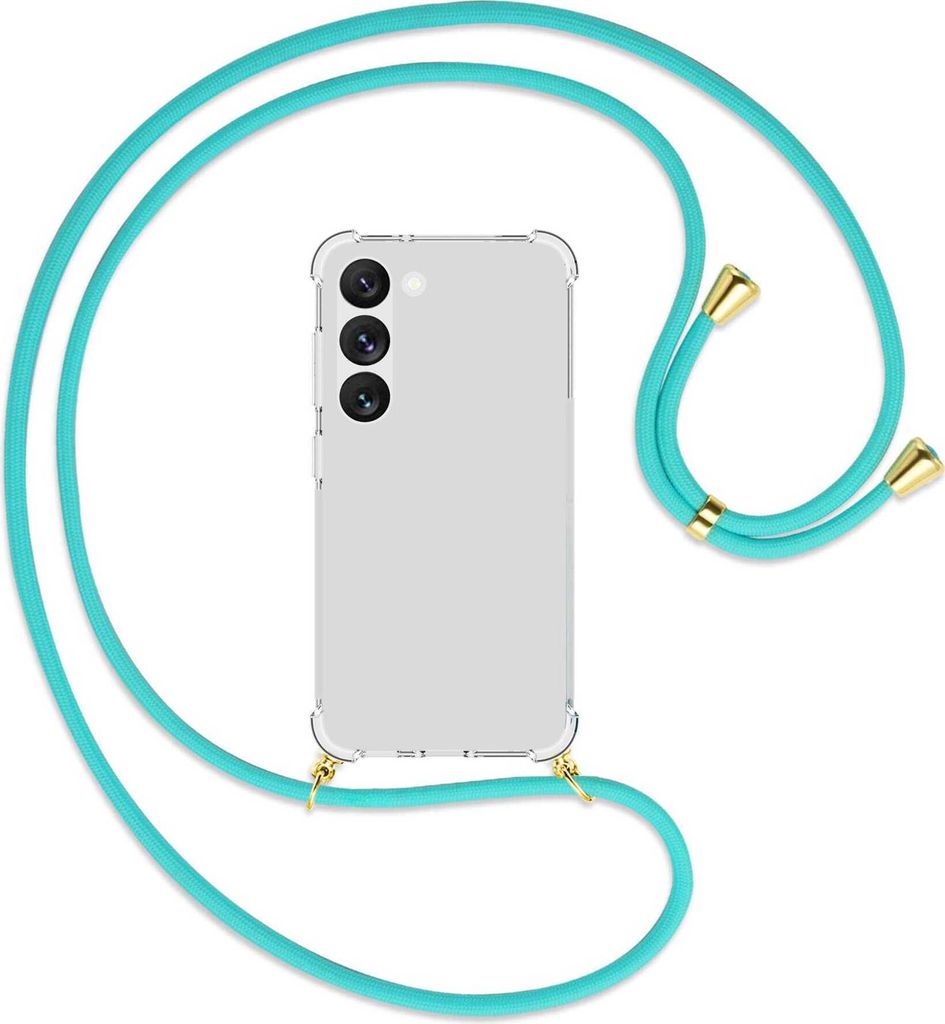 Handykette Backcover-Schutzhülle mit Band (Metall goldfarben) für Samsung Galaxy S23 - türkis