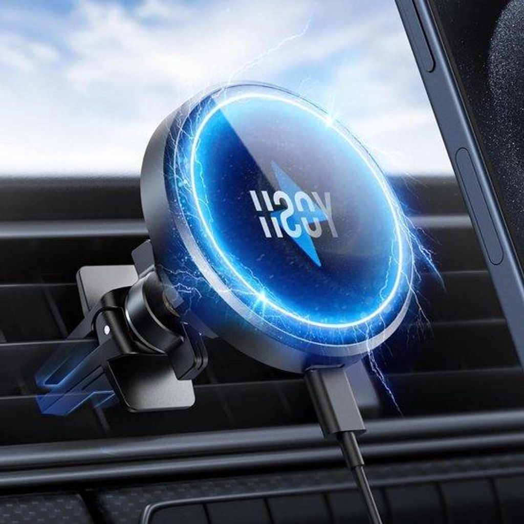 Aerodynamischer Auto-Lader für iPhone mit 16-fachem Magnet-Verbindungsmechanismus für optimale Luftschnittstelle und Rapid-Charging-Funktion.