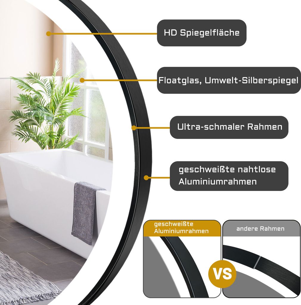 LED Badspiegel Rund 60cm Kalt/Neutral/Warmweiß dimmbar Produktbild 3