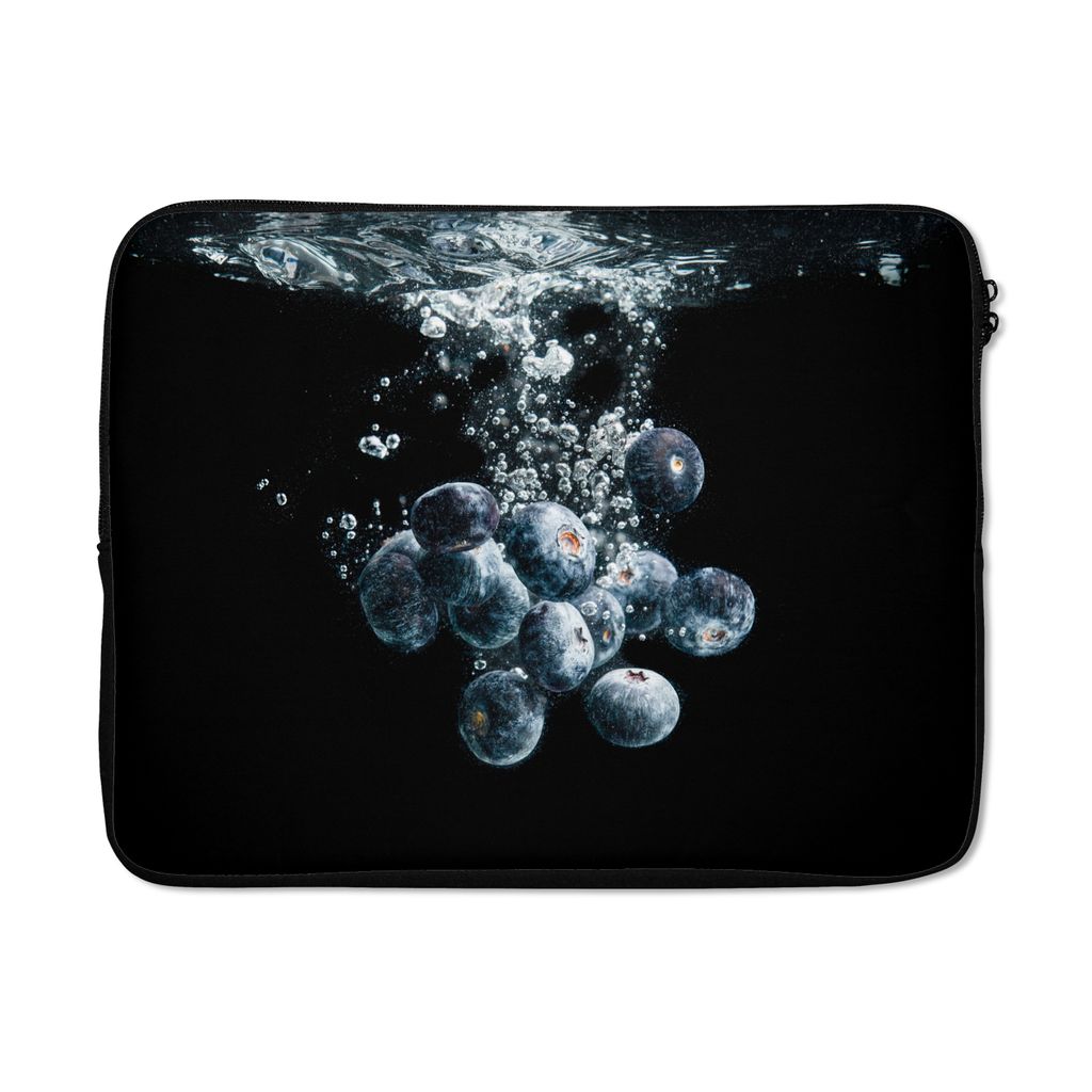 MuchoWow Laptop Hülle 17 Zoll Laptoptasche Blaubeeren - Obst - Beeren - Stillleben - Wasser - Schwarz - Zipper - Schutzabdeckung