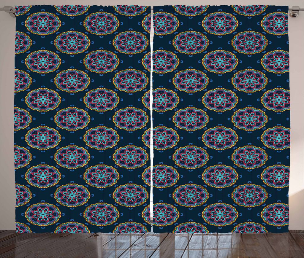 ABAKUHAUS Bunt Rustikaler Vorhang, Folaige Blätter, Wohnzimmer Universalband Gardinen mit Schlaufen und Haken, 280 x 245 cm, Mehrfarbig