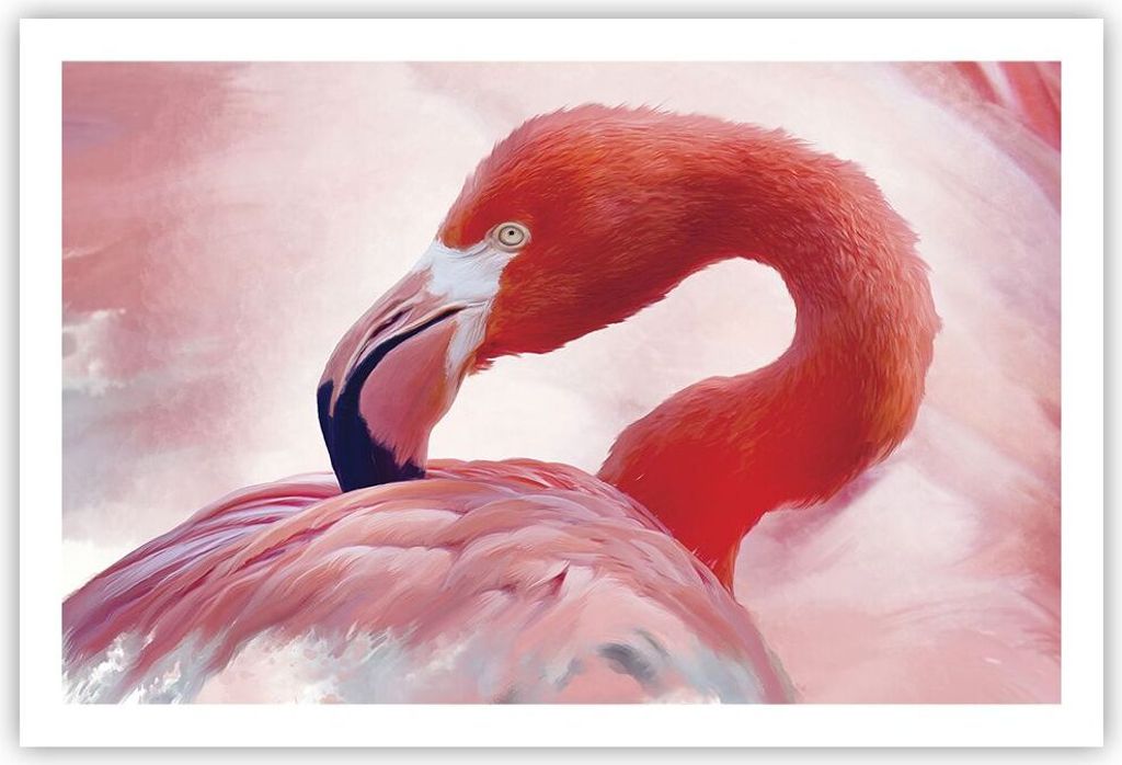 Poster - Poster ohne Rahmen - Flamingo Vogel Porträt - 91,5x61 cm - Wand Bild - Wanddeko - Wandbilder - Kunstposter - Wandposter - Bilder - Kunstd...