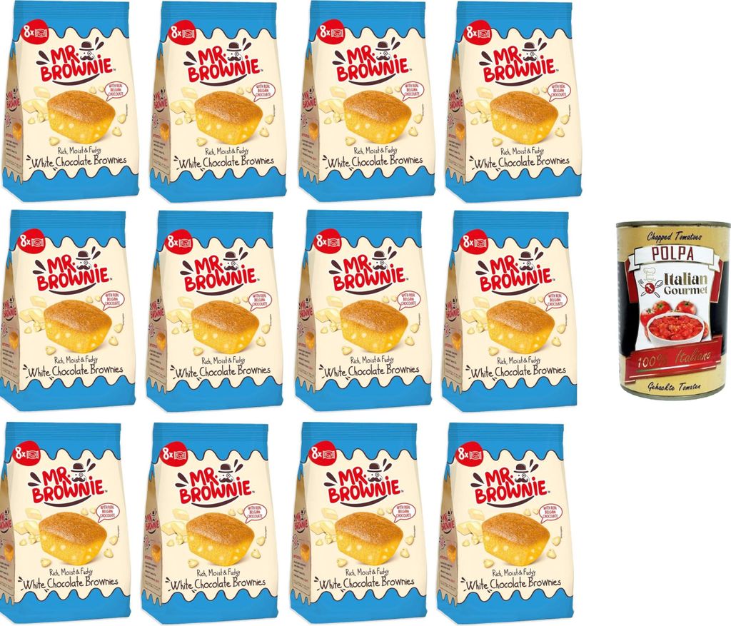 Mr. Brownie | Weiße Schokoladen-Brownies – Weißer Schokoladen-Snack | Snacks einzeln verpackt 12x200gr+ Italian Gourmet Polpa 400 g