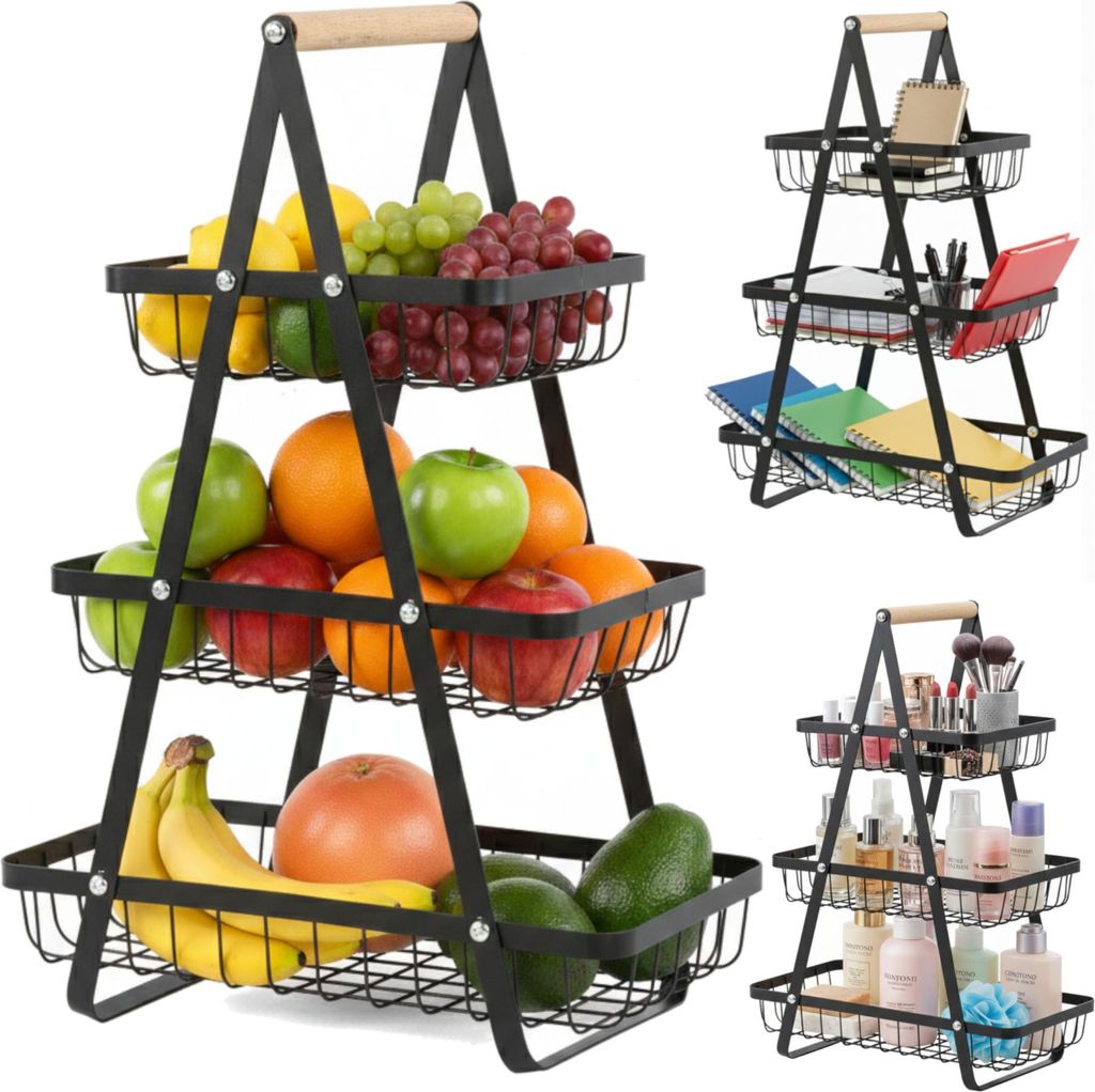 Obstkorb Gemüsekorb 3 Ebenen, Tragbar Obstständer, 33x18 cm Produktbild 