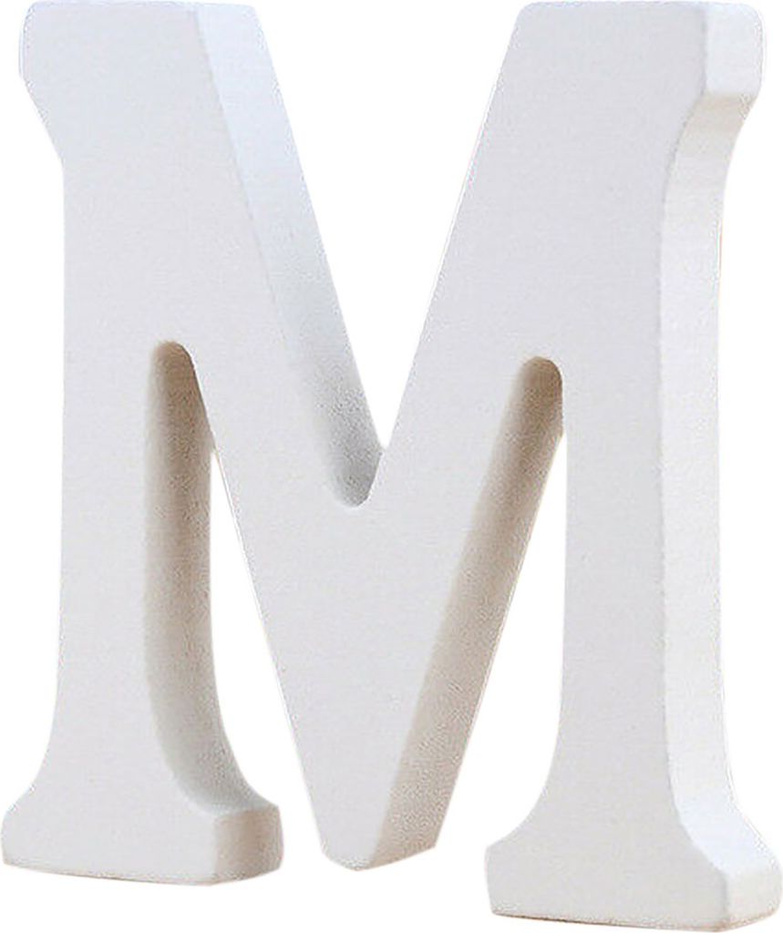 Holzbrief hohl polierter europäischer Stil freistehender weißer Holzbuchstaben Partyzubehör-M