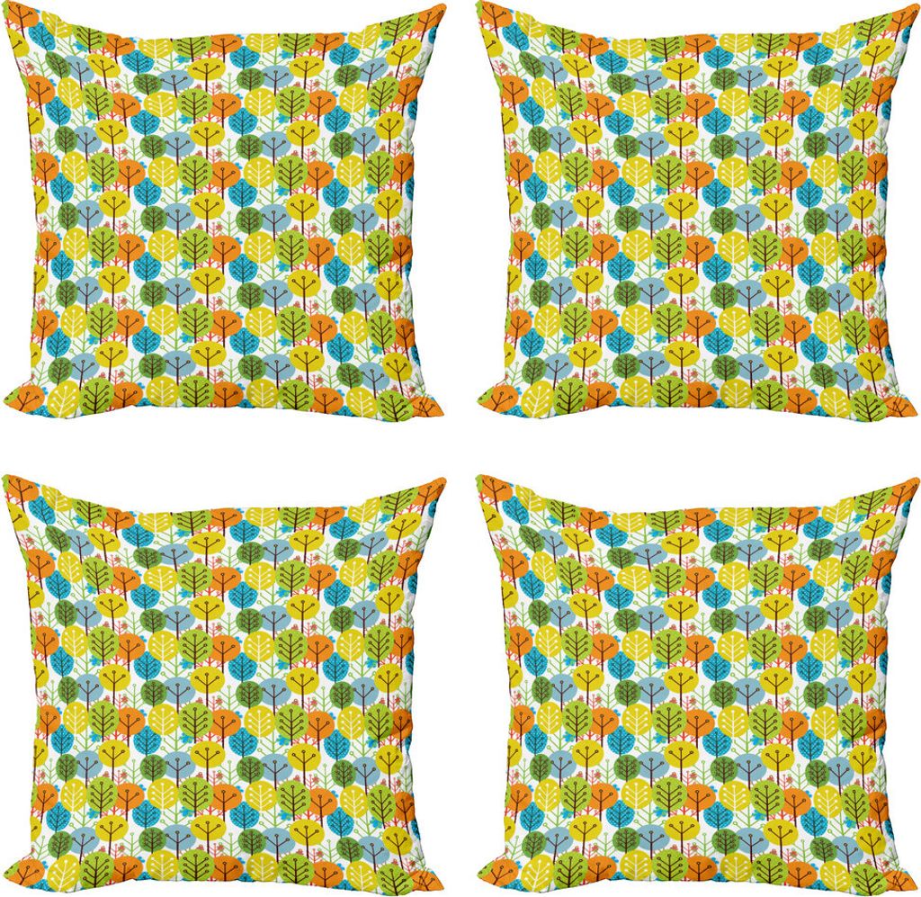 ABAKUHAUS Baby Kissenbezug Set (4 Stück), Sute Sommer-Baum-Muster, Moderner Doppelseitiger Digitaldruck, 60 cm x 60 cm, Mehrfarbig
