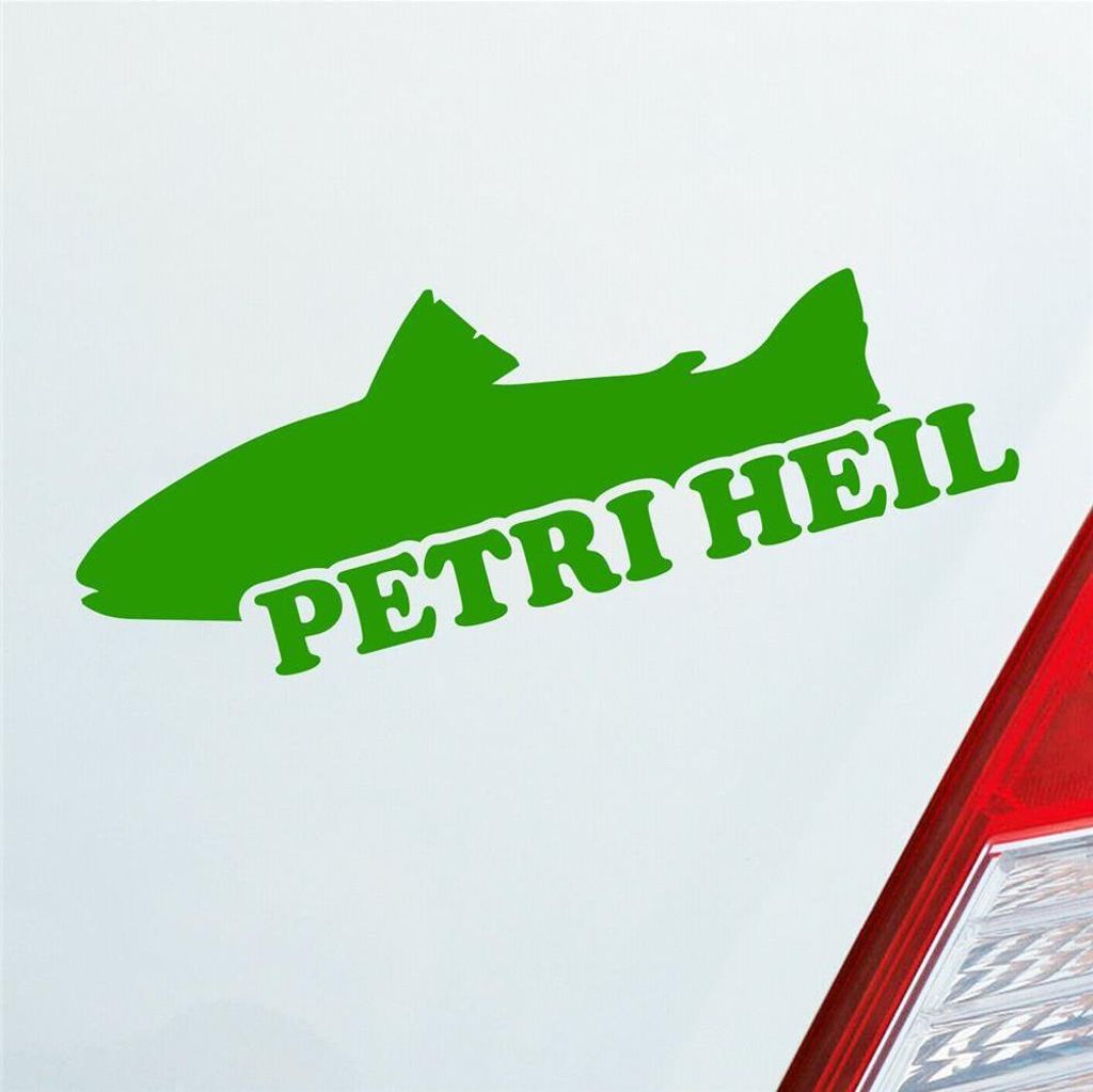 Auto Aufkleber Petri HEIL Gruß Angler Fischer Angeln 20x7 cm Hellgrün Sticker Heckscheibenaufkleber