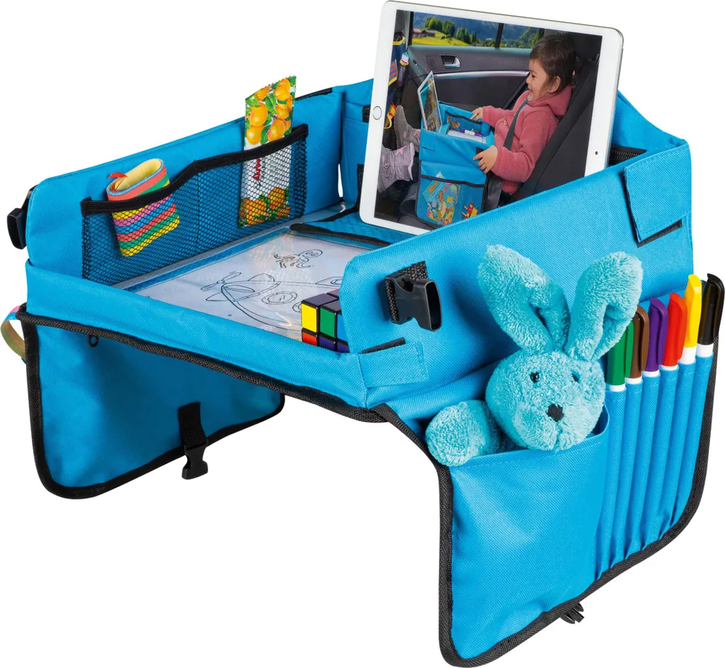 WALSER Table de voyage voiture enfant bleue pour dessiner et s'amuser