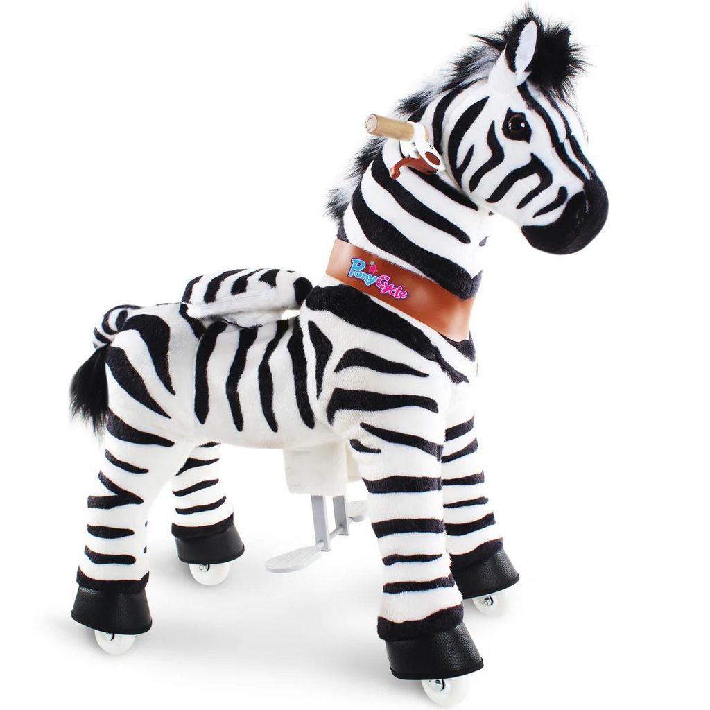 PonyCycle Zebra Reittier auf Rollen für Kinder 4-7 Jahre mit Bremse /90cm Höhe Schaukelpferd Plüschtier Stofftier Ux468