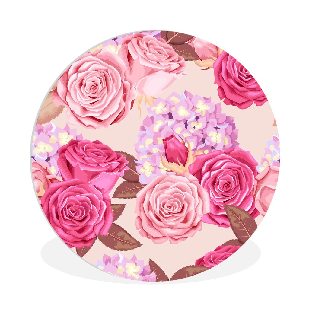 MuchoWow Rundes Wandbild - Runde Bilder Blumen - Rosen - Rosa Ø 90 cm Kreis Wanddekoration Kunststoff - Wandkreis - Wandschmuck - Wand-Kreis - W...