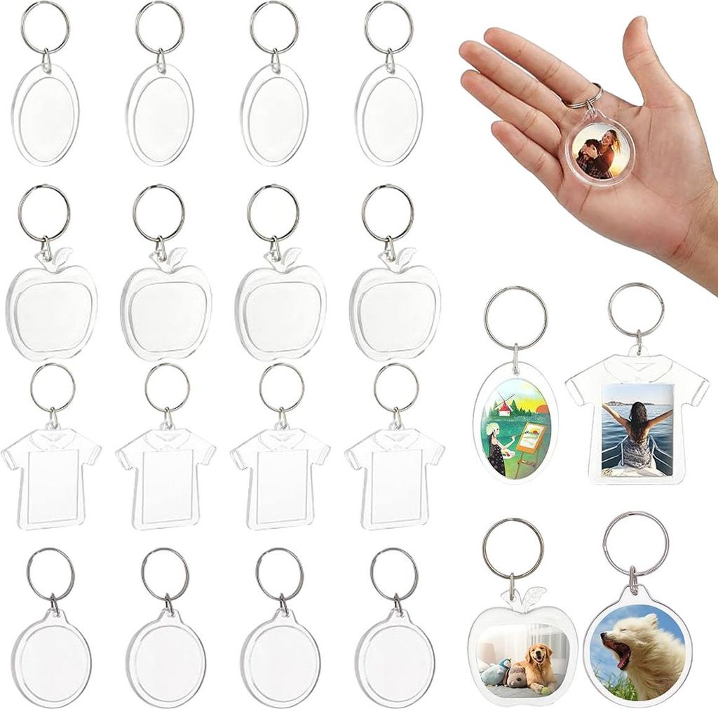 Schlüsselanhänger für Bilderrahmen 16 Stück, Acryl Foto Schlüsselanhänger, Schlüsselring, Bilderrahmen Anhänger Geschenk, Basteln, Geschenk...