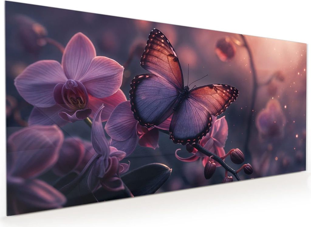 Küchenrückwand Spritzschutz Glas mit Motiv Schmetterling Blüte 40 x 40 cm