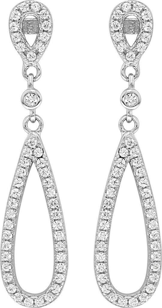 Wunderschöne 925 Sterling Silber (Rhodiniert) Damen - Paar Ohrringe mit Zirkonia - 29mm*7mm; TRS24890