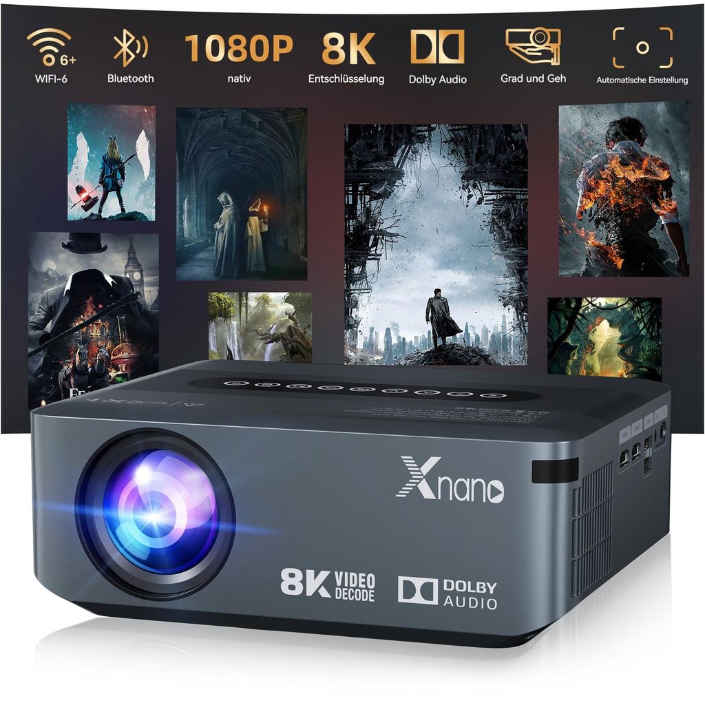 Projektor Android 9 Full HD 1080P 300 ANSI, WiFi Tragbarer LCD-Beamer 300 lm, 1000:1, 1920 x 1080 px, Dolby Audio BT5.0, 8K/4K@24fps Unterstützung