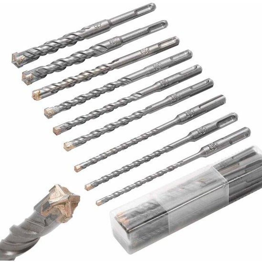 SDS Plus Betonbohrer für Betonfertigung 5-16mm x 160mm mit 4 Schneiden für Beton, Stein, Granit, Ziegel (9 Stück)