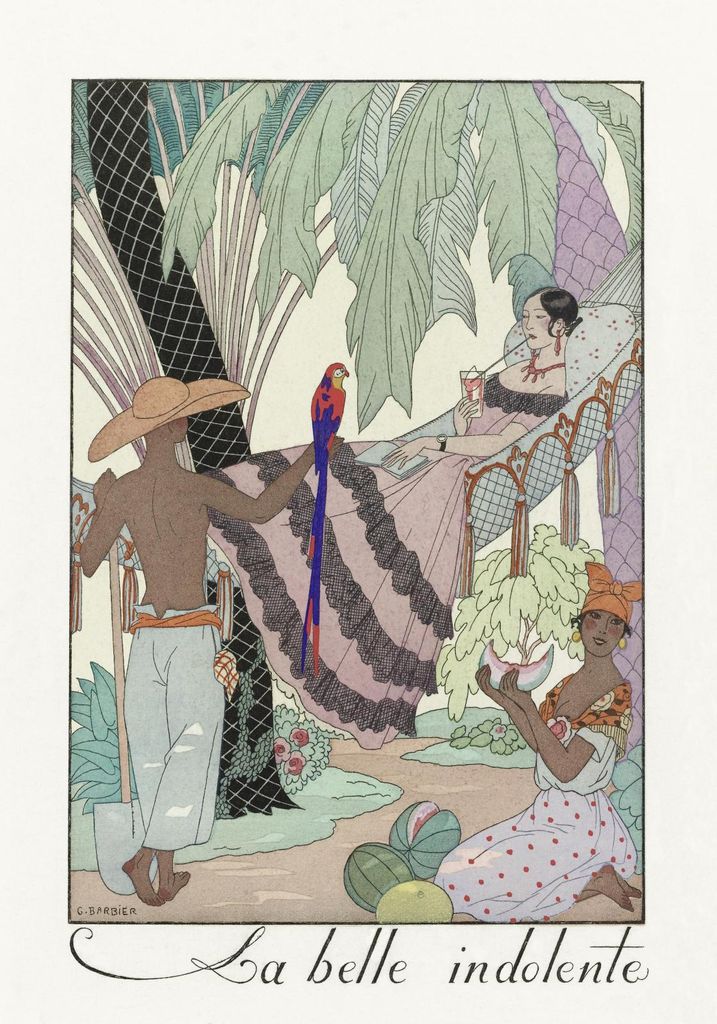 Plakat 70x100cm La Belle Indolente, Barbier Vintage für Salon