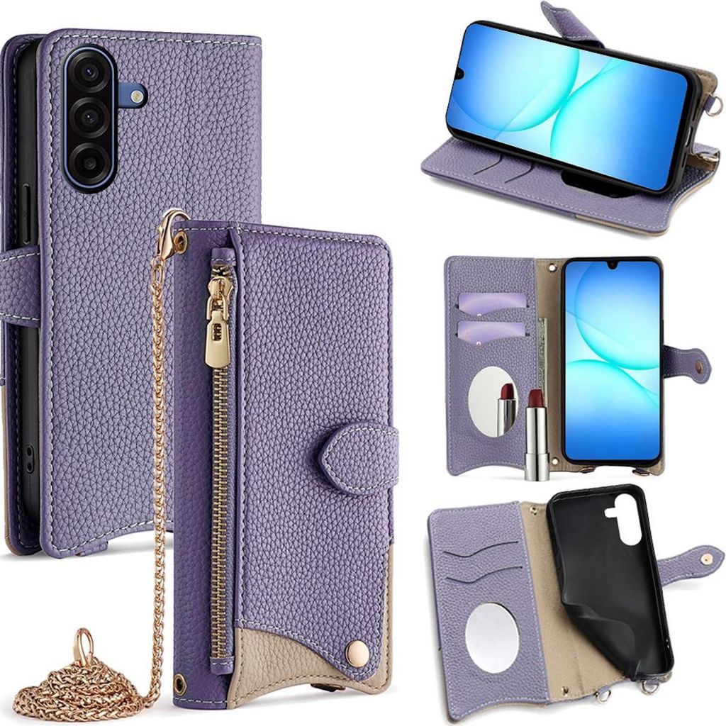 Für Samsung Galaxy A17 5G Design Crossbody Kunstleder Schutz Tasche Lila
