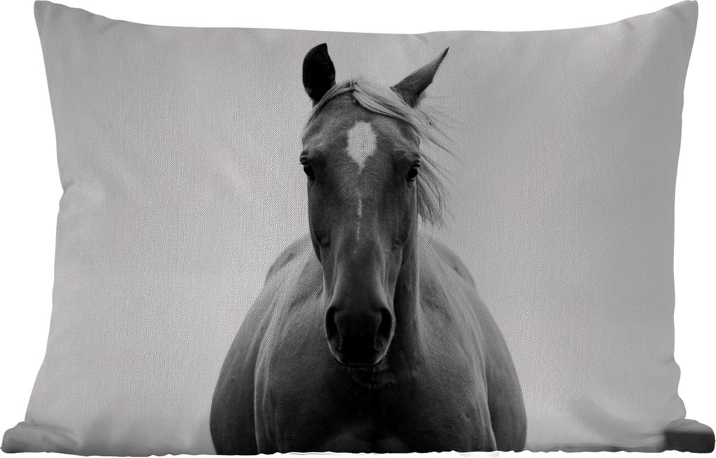 MuchoWow Outdoor Kissen - Pferd - Schwarz - Weiß - Porträt - 60x40 cm - Wetterfest - Lounge Kissen - Zierkissen - Kissen für Innenräume