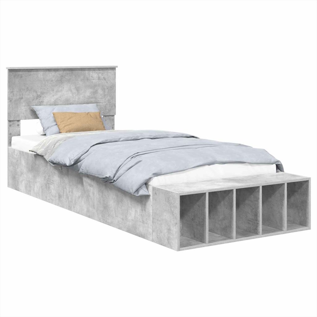 Bettrahmen mit Regal Beton Grau 90 x 190 cm Holzwerkstoff