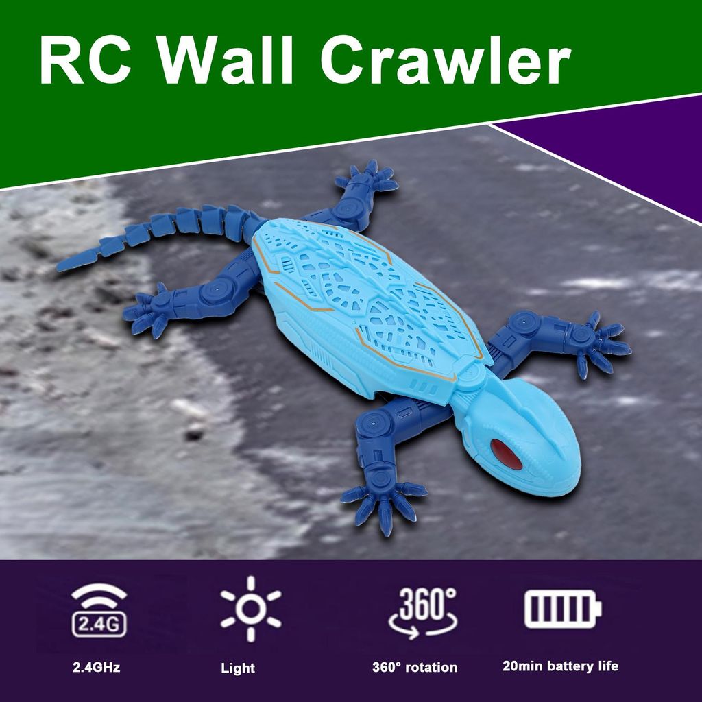 Fernsteuerbarer Gecko, 2,4-GHz-RC-Wandkletterer mit LED-Beleuchtung, wiederaufladbares Klettertier mit mehreren Modi, blau