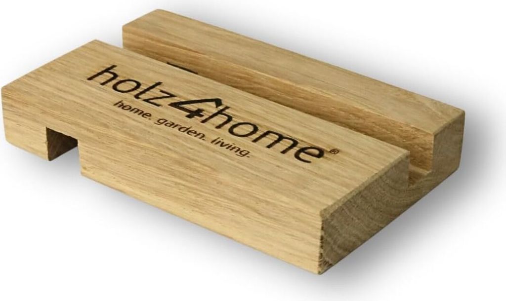 holz4home Handyhalter aus hochwertiger Eiche I Universaler Tabletthalter I Größe: 7,5 x 2 x 12 cm I 2-seitig I für Schreibtisch, Bad und Wohnz...