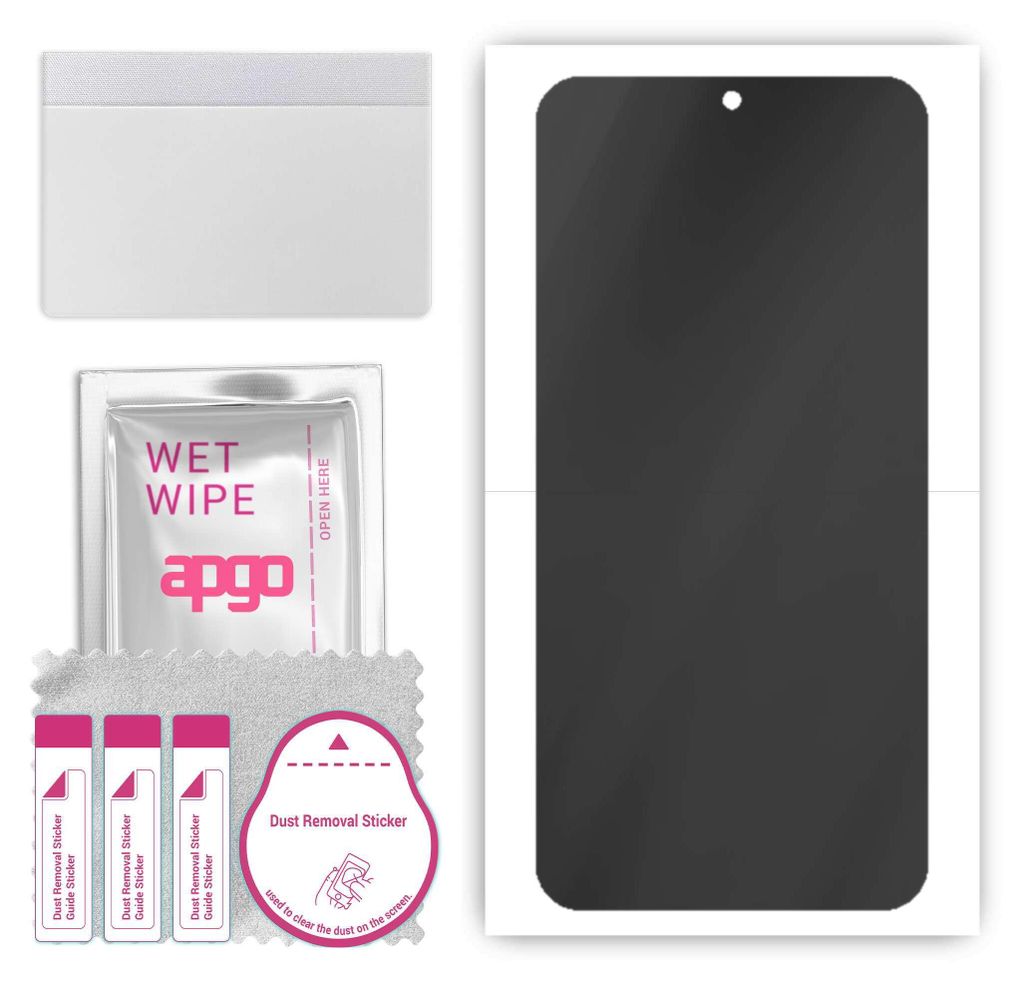 A product display showing a screen protector and its accessories.