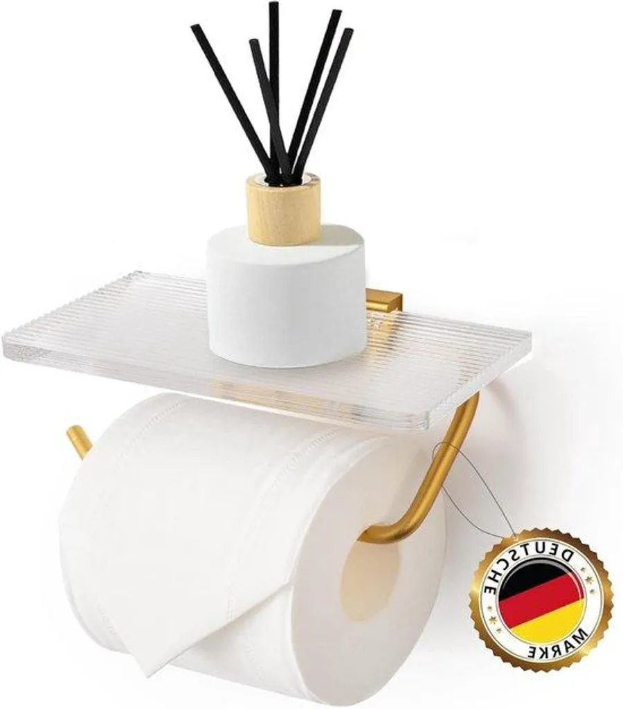 Porte-papier WC or - Ne tombe pas - Fixation adhésive ou vis 17x10cm