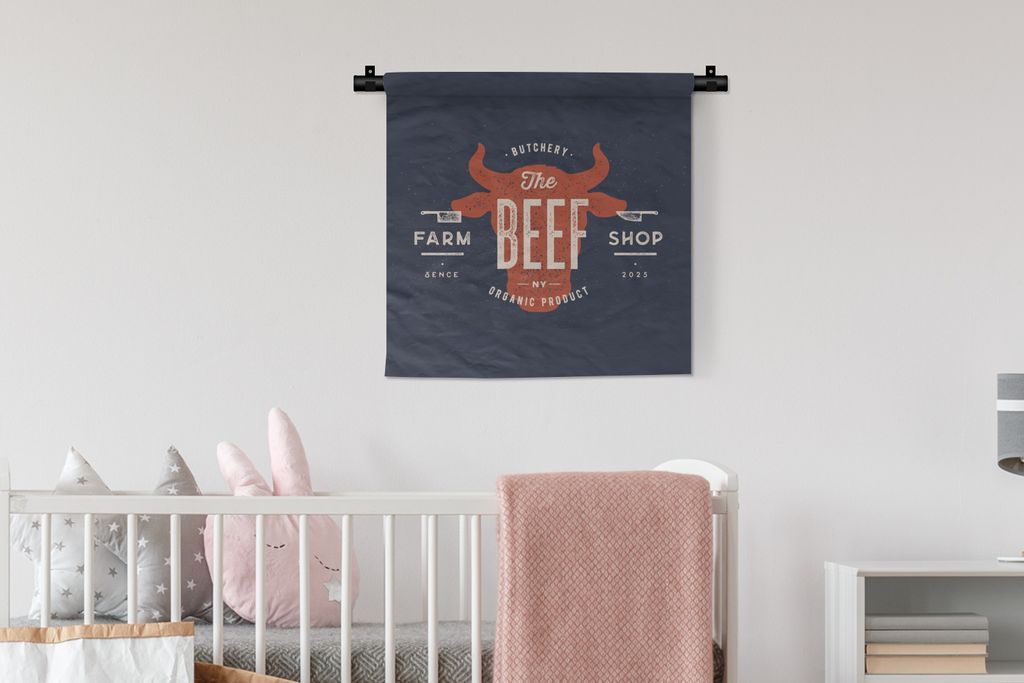 MuchoWow Wandteppich Wandbehang Kuh - Zeichnung - Blau 60x60 cm Tapisserie Dekoration Wandtuch - Dekorationen - Wand Decke