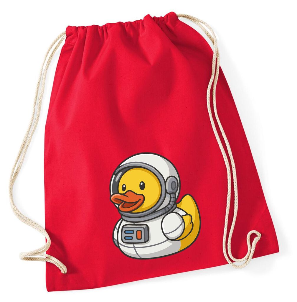 Huuraa Turnbeutel Quietscheente Astronaut Gummiente Raumfahrer 12 Liter Classic Red Baumwolle Rucksack Geschenkidee