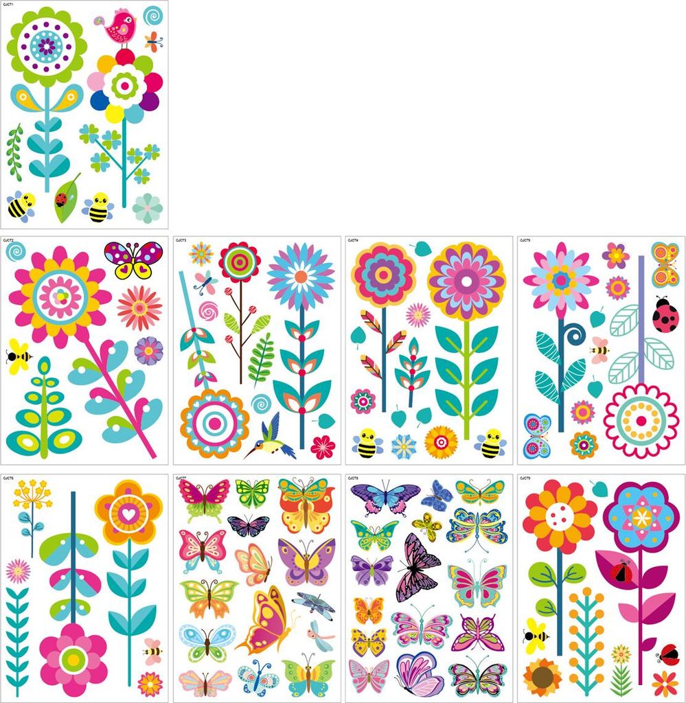 Fensteraufkleber mit Blumen und Schmetterlingen – elektrostatische Aufkleber für Kinder, Kleinkinder und Erwachsene – ideal für Zuhause, Klas...