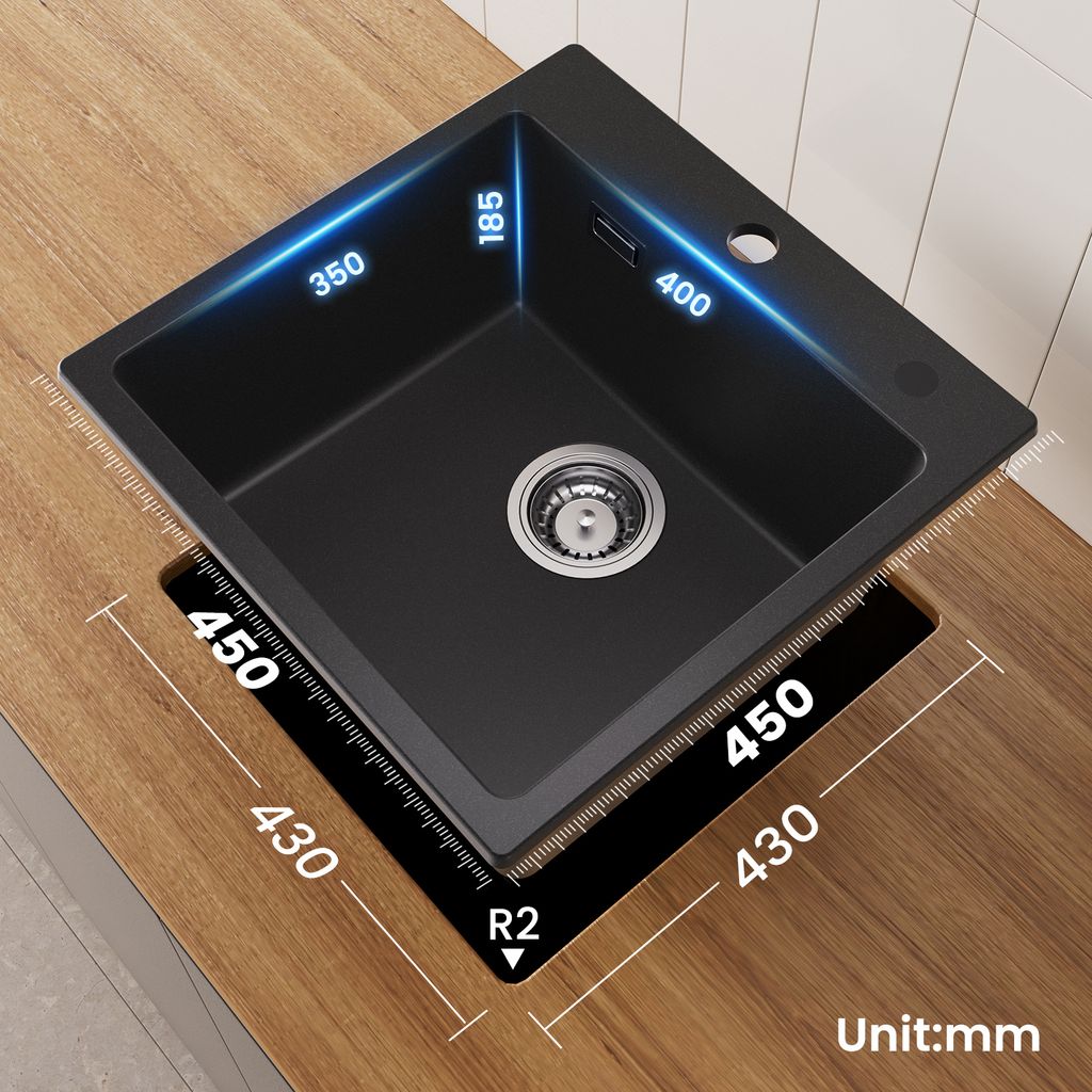 CECIPA Granitspüle Schwarz Küchenspüle Granit  Spülbecken Produktbild 11