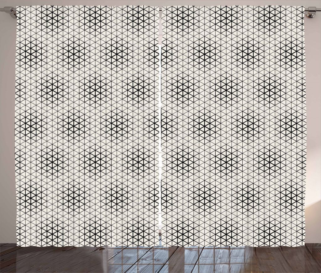 ABAKUHAUS Gitter Rustikaler Gardine, Geometrische Triangles Tile, Schlafzimmer Kräuselband Vorhang mit Schlaufen und Haken, 280 x 245 cm, Schwarze...