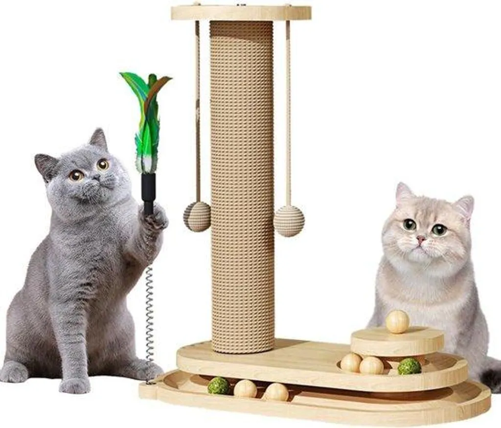 Jouet en bois pour chat d'appartement - Stimulateur interactif 4-en-1
