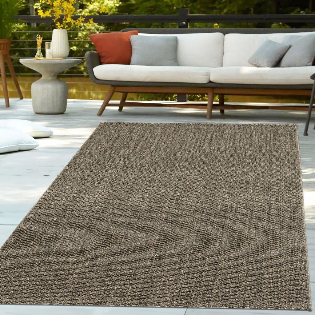 TT Home In- und Outdoor Loop Teppich Modern Robust Wetterfest Für Terrasse Wohnzimmer Küche Einfarbig Naturtöne Weiche Struktur Größe 120x160 cm