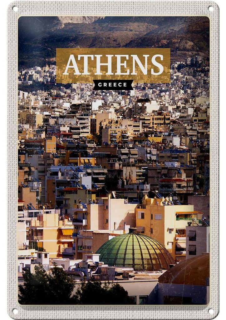 Blechschild Reise 20x30cm Athens Greece Blick auf die Stadt