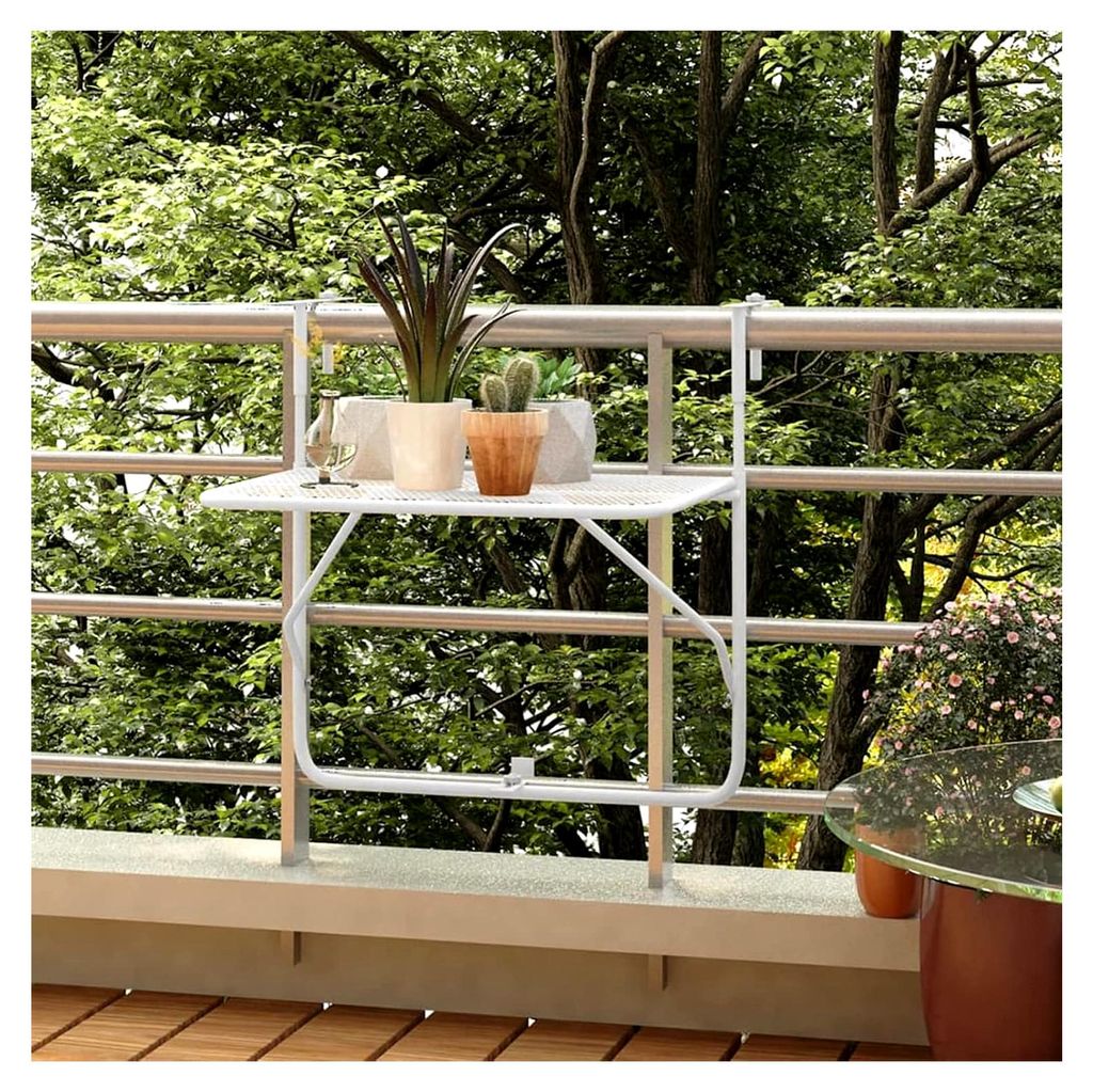 Klappbarer Balkontisch, Hängetisch für Garten, Terrasse und Hof, weiß, 60 x 40 cm aus Stahl