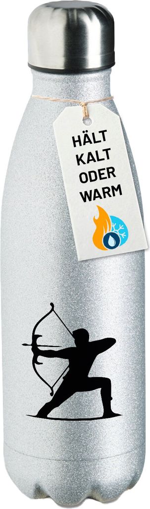 Huuraa Trinkflasche Bogenschießen Silhouette 500ml Silver Edelstahl Wasserflasche Trinkflasche Geschenkidee