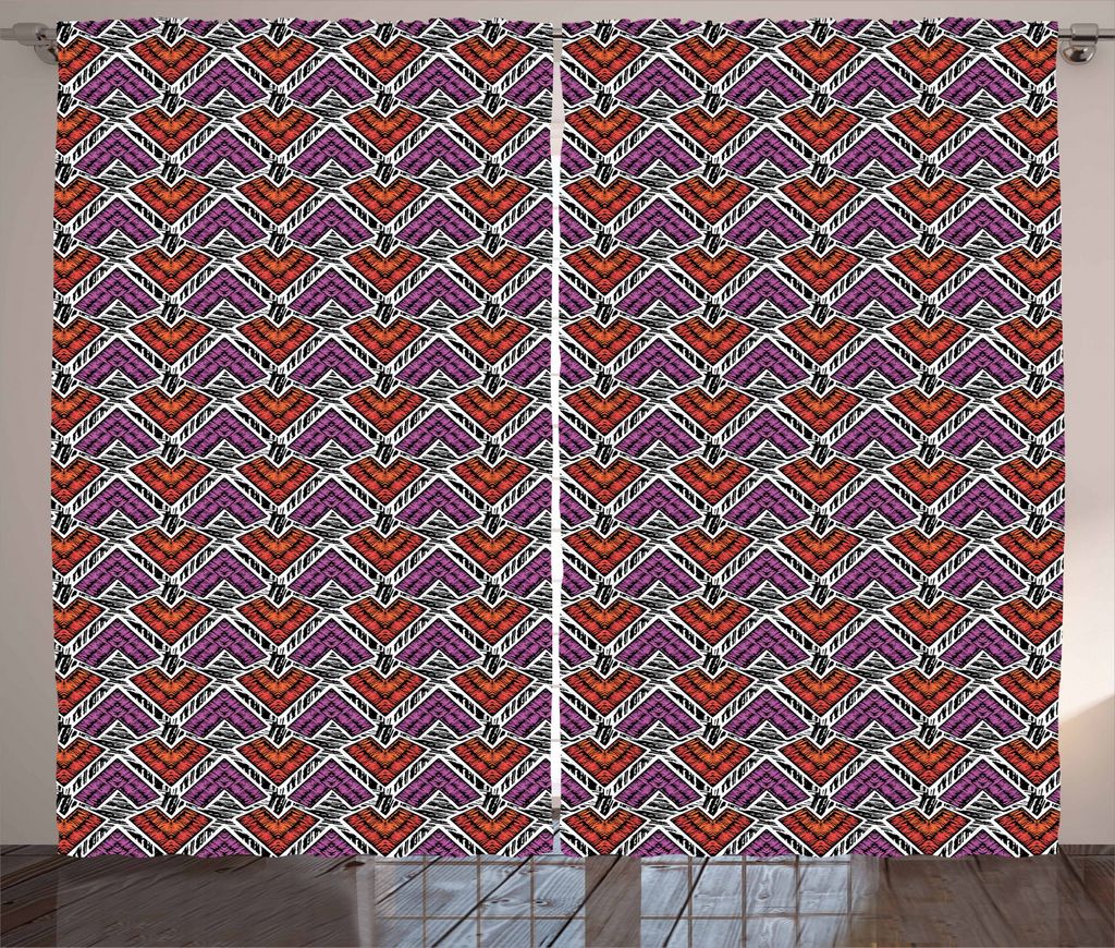 ABAKUHAUS Geometrisch Rustikaler Gardine, Patch Vernetzte Entwurf, Schlafzimmer Kräuselband Vorhang mit Schlaufen und Haken, 280 x 225 cm, Fuchsia...