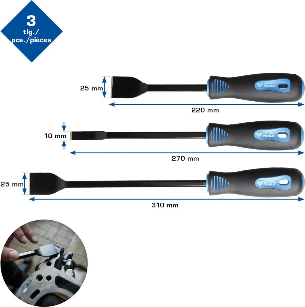 Ensemble de 3 grattoirs de précision BRILLIANT TOOLS en acier robuste