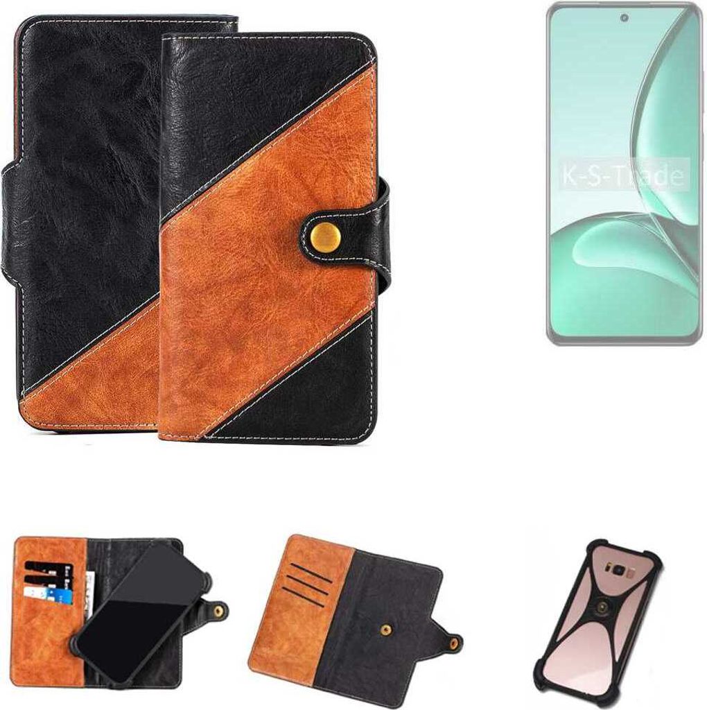 K-S-Trade Handyhülle Schutzhülle Bookstyle Case Wallet-Case kompatibel mit Realme C63 5G Handy Cover Bumper Klapphülle schwarz hellbraun 1x