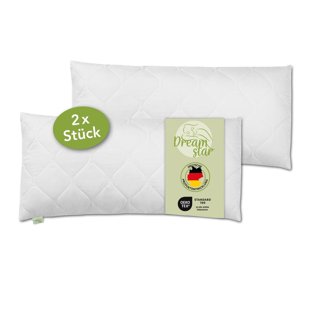 Premium Steppkissen | fest | 2er Set 40 x 80 cm | Mikrofaser Kopfkissen für Allergiker geeignet | DREAMSTAR
