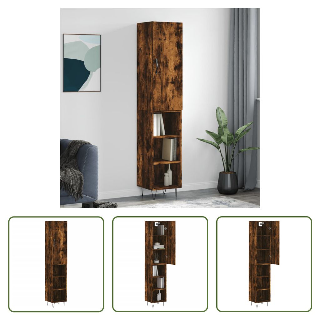 The Living Store Highboard Räuchereiche 34,5x34x180 cm Holzwerkstoff