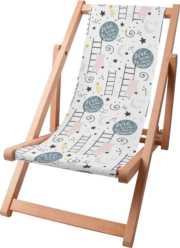 Sdraio per bambini Dreamroots pieghevole in legno fino a 130 kg, sdraio pieghevole con regolazione dell'inclinazione dello schienale in 3 fasi, Love