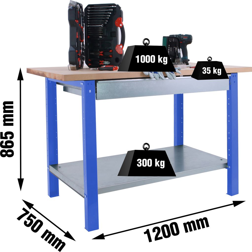 SIMONWORK BT6 PRO LAMINATE 1BOX 1200 BLUE/BEACH Werkbank mit Parafuses