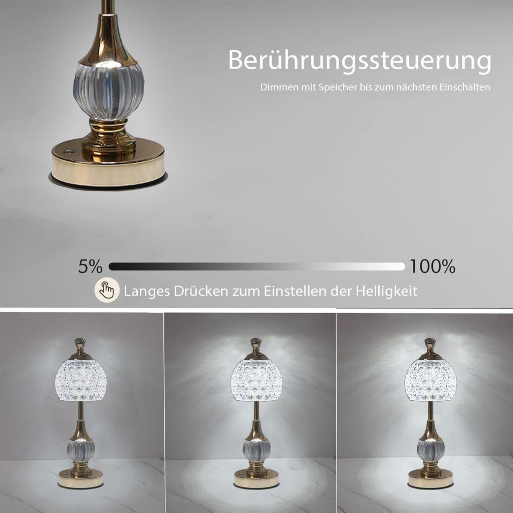 KUGI LED Nachttischlampe Touching Control Crystal Table Produktbild 5